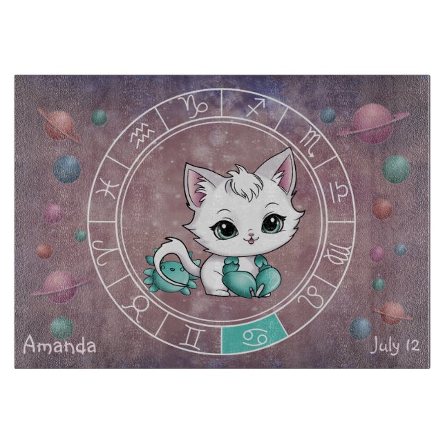 Astrological Cancer Cute cat Zodiac Wheel  Cutting Board (Front)