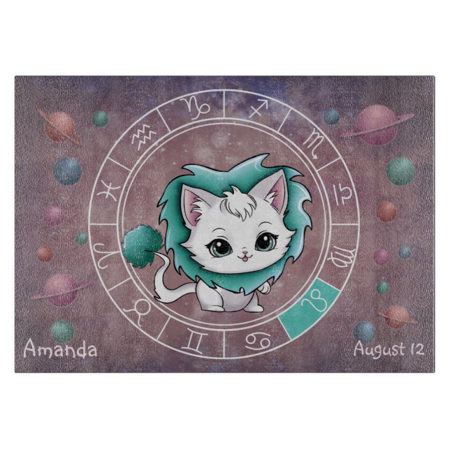 Astrological Leo Cute cat Zodiac Wheel  Cutting Board (Front)