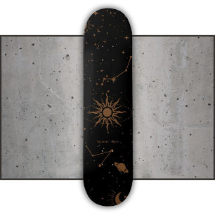 Astrological star pattern, brown and black skateboard