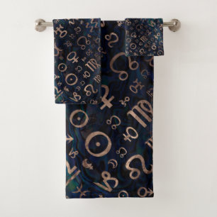 Astrological symbols glyphs Gold on Abalone Bath Towel Set