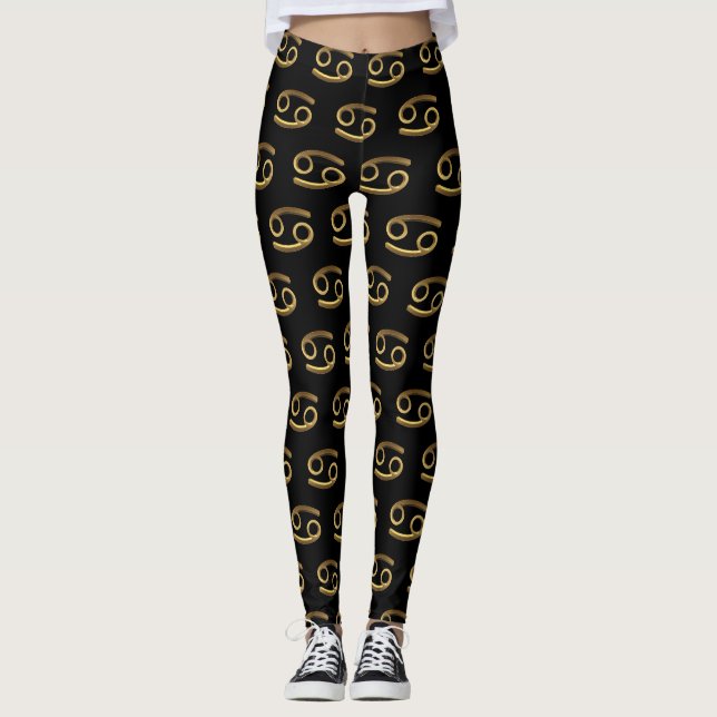 Astrological Zodiac Signs Sun Sign Cancer Gold Leggings (Front)