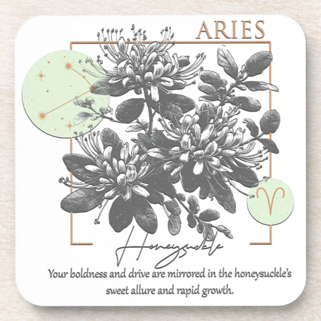 Astrology/Aries Zodiac Sign Flower Honeysuckle Coaster (Front)