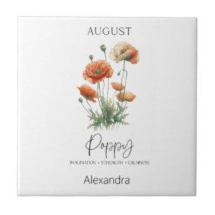 Astrology Birth Month August   Flower Poppy Ceramic Tile