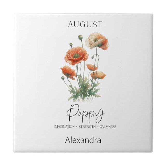 Astrology Birth Month August | Flower Poppy Ceramic Tile (Front)