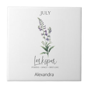 Astrology Birth Month July Flower Larkspur Ceramic Tile