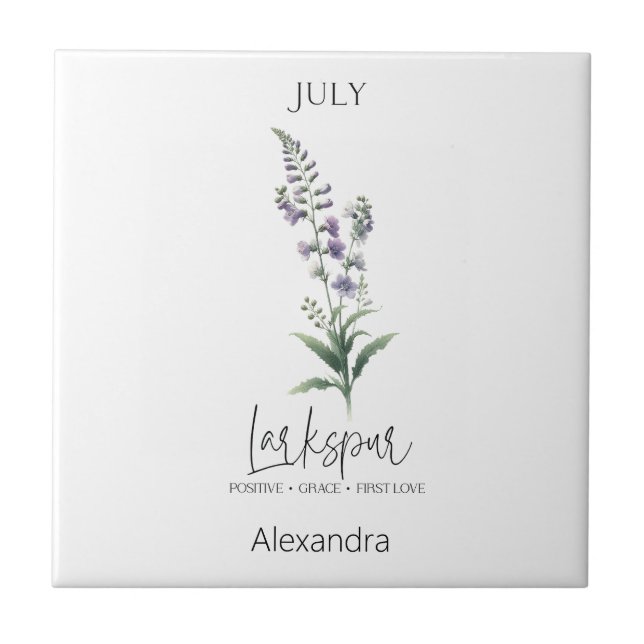 Astrology Birth Month July | Flower Larkspur Ceramic Tile (Front)
