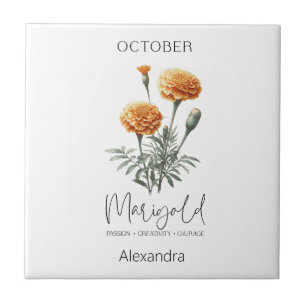 Astrology Birth Month October   Flower Marigold Ceramic Tile