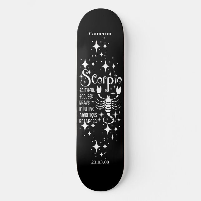 Astrology Black Skateboard with Scorpio Symbol (Front)