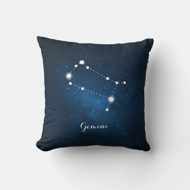 Astrology Blue Nebula Gemini Zodiac Sign Cushion (Front)