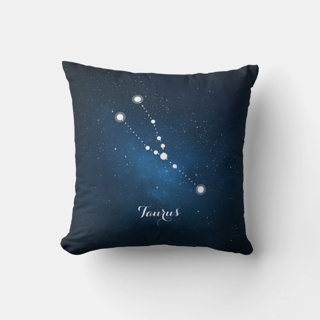 Astrology Blue Nebula Taurus Zodiac Sign Cushion (Front)