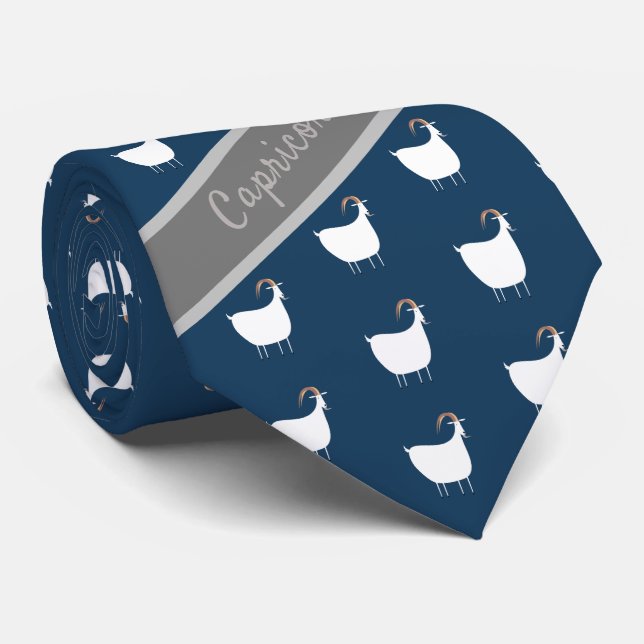 Astrology Capricorn Monogram Goat navy pattern Tie (Rolled)