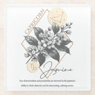 Astrology/Capricorn Zodiac Sign Flower Jasmine Glass Coaster