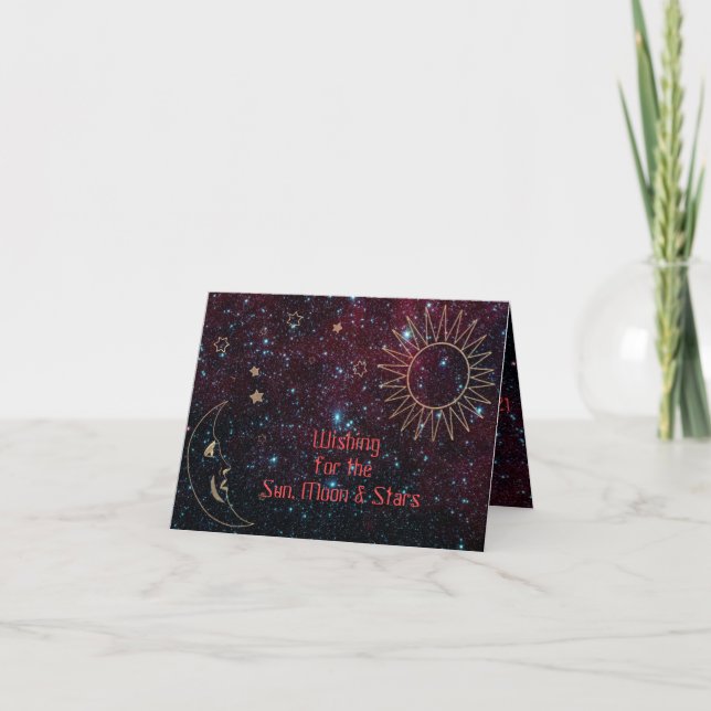 Astrology Christmas Sun Moon Stars Glitter New Age Holiday Card (Front)