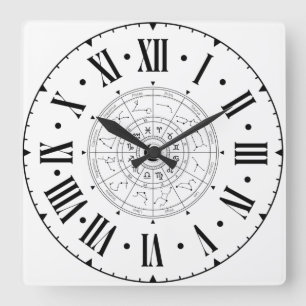 Astrology Constellation Wheel With Roman Numerals Square Wall Clock