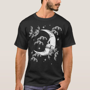 Astrology Crescent Skull Moon, Night Sky w Clouds T-Shirt