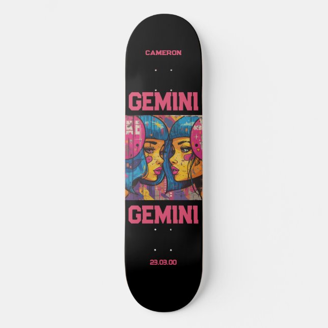 Astrology Graffiti Gemini Zodiac Skateboard  (Front)