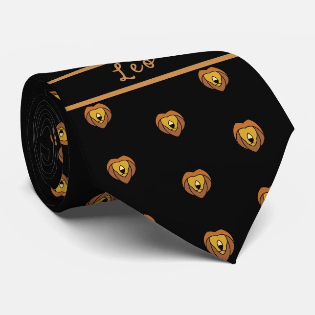 Astrology Leo Monogram Lion pattern Tie (Rolled)
