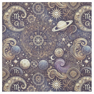 Astrology Pattern-Detailed Zodiac and Celestial Fabric