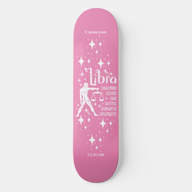 Astrology Pink Skateboard with Libra Symbol (Front)
