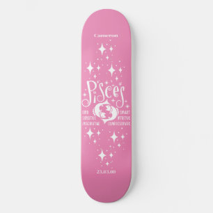 Astrology Pink Skateboard with Pisces Symbol