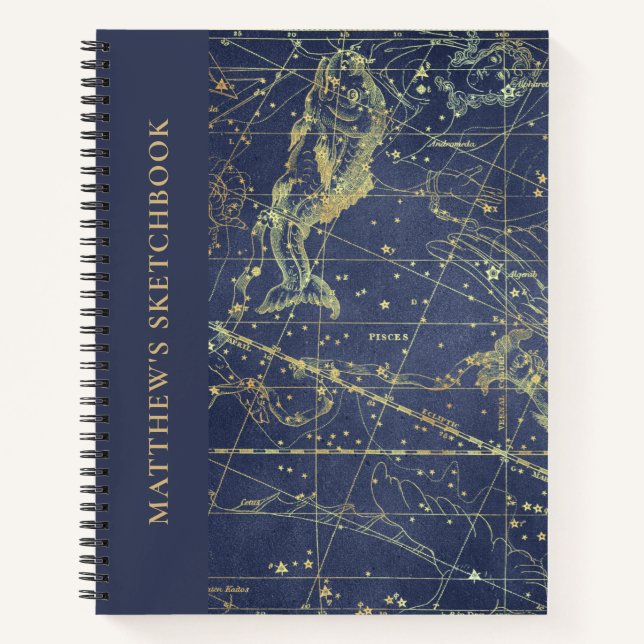 Astrology Pisces Horoscope Sketchbook With Name Notebook (Front)