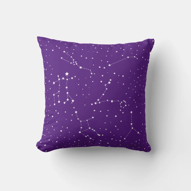 Astrology Purple White Stars Night Constellation Cushion (Front)