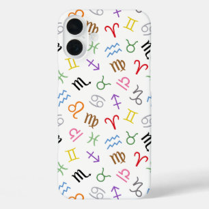 Astrology Sign Symbols Pattern Colour+White iPhone 16 Plus Case