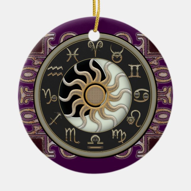 Astrology Sun and Moon Personalised Ceramic Tree Decoration (Front)