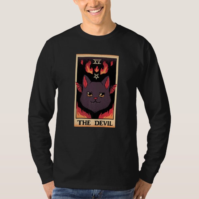 Astrology The Devil Cat Tarot Card Reader Esoteric T-Shirt (Front)