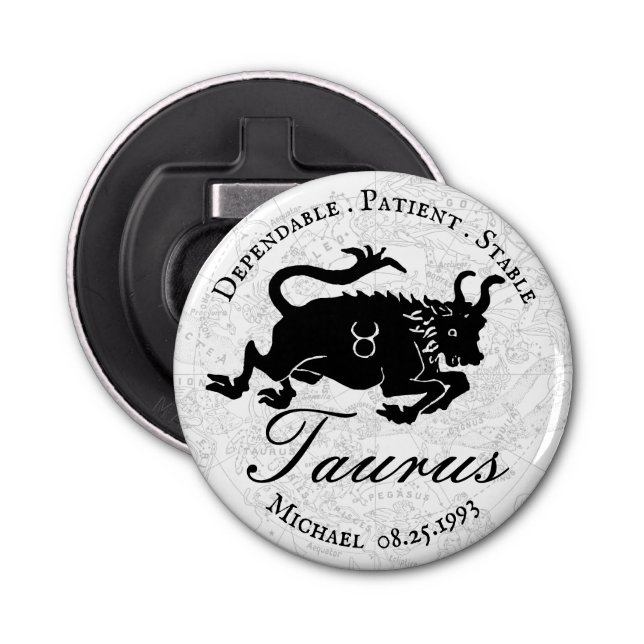 Astrology Traits Zodiac Taurus Black White Custom Bottle Opener (Front)