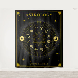 Astrology Zodiac Calendar - Black Tapestry