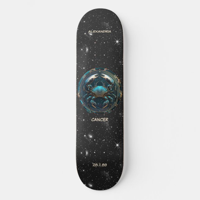 Astrology Zodiac Sign Cancer Personalised Skateboard (Front)