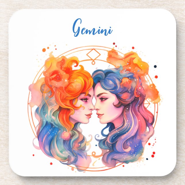 Astrology  zodiac sign of Gemini in watercolor  Coaster (Front)