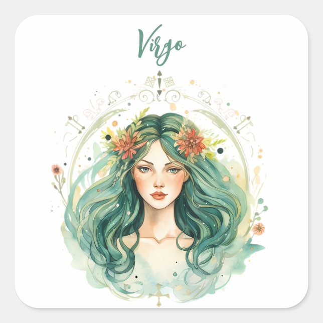 Astrology  zodiac sign of Virgo in watercolor Square Sticker (Front)
