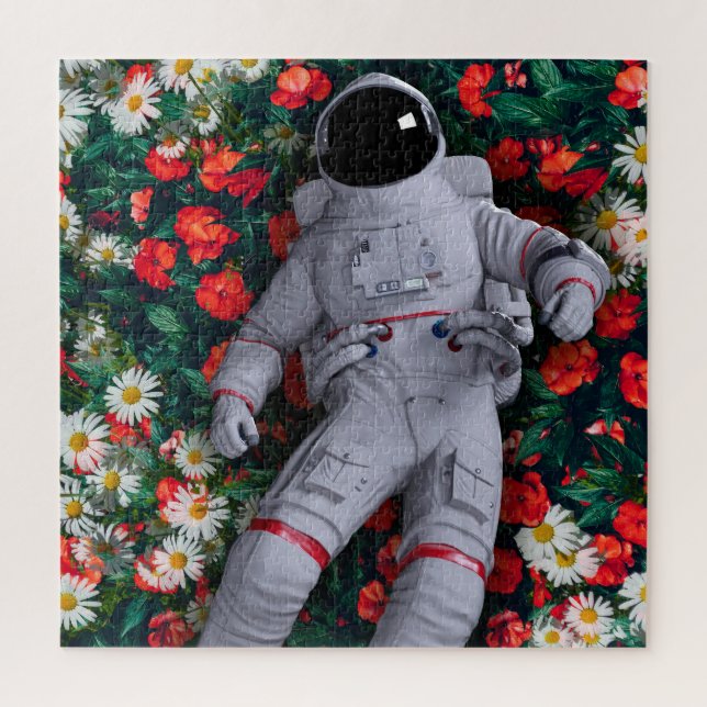 Astronaunt in Red and White Flowers Jigsaw Puzzle (Vertical)