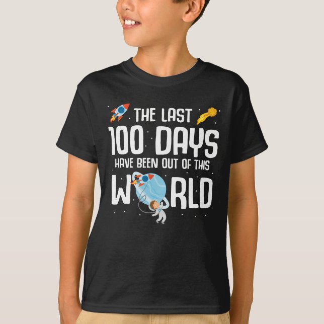 Astronaut 100 Days Of School Spaceship Rocket T-Shirt (Front)