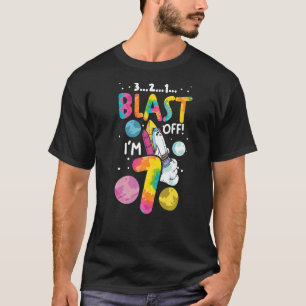 Astronaut 7th Birthday 7 Years Old 3 2 1 Blast Off T-Shirt