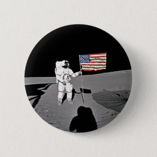 Astronaut Alan Shepard, American Flag on Moon 6 Cm Round Badge