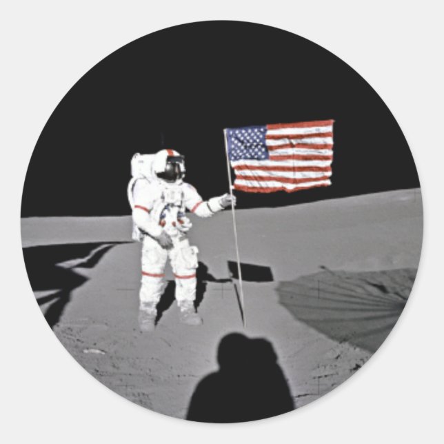 Astronaut Alan Shepard,  American Flag on Moon Classic Round Sticker (Front)