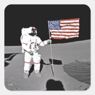 Astronaut Alan Shepard,  American Flag on Moon Square Sticker