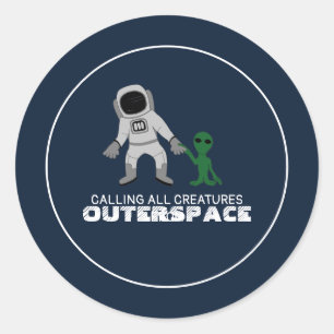 Astronaut & Alien, Outerspace Party Classic Round Sticker