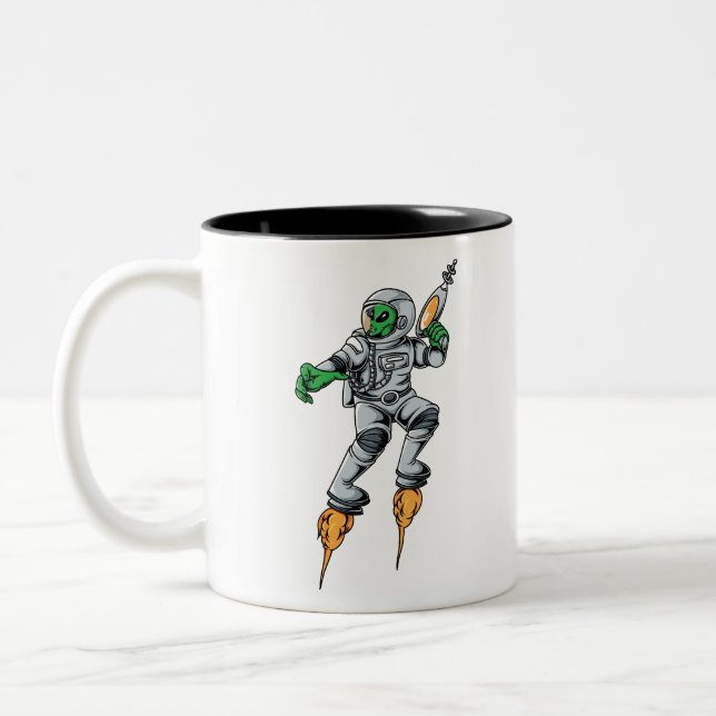 Astronaut Alien Sci-Fi Space Ufo Two-Tone Coffee Mug (Left)