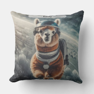 Astronaut Alpaca in Space Surreal Animal  Cushion
