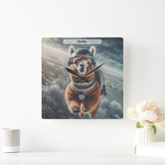 Astronaut Alpaca in Space Surreal Animal  Square Wall Clock