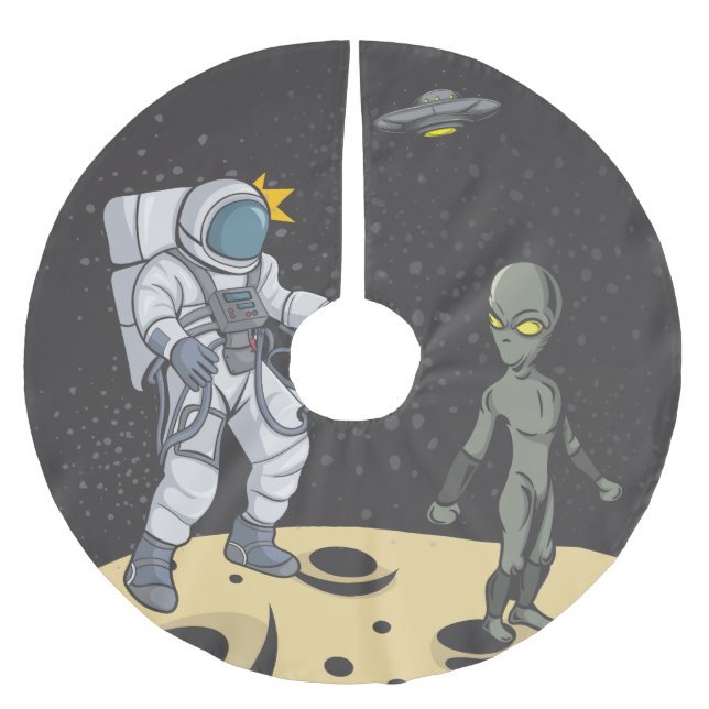 Astronaut and alien    brushed polyester tree skirt (Front)