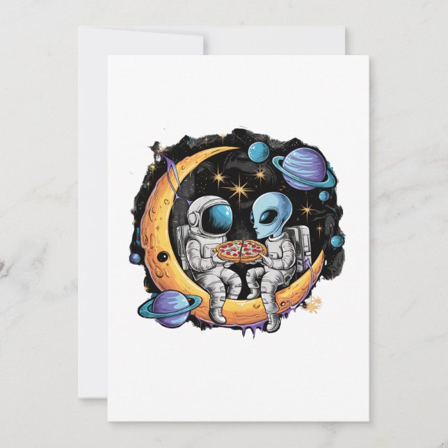Astronaut and Alien Enjoy a Slice Invitation (Front)