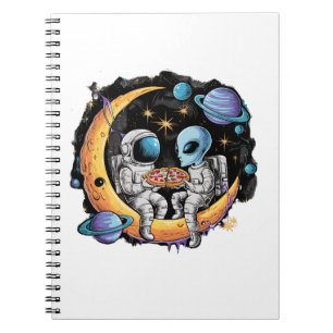 Astronaut and Alien Enjoy a Slice Notebook