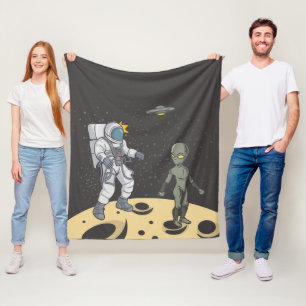 Astronaut and alien fleece blanket