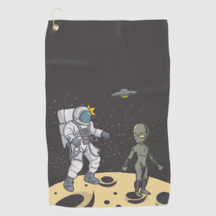 Astronaut and alien golf towel