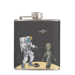 Astronaut and alien hip flask